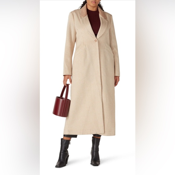 Staud Ganji Coat, Brown/Tan Check, Size L - Picture 2 of 7